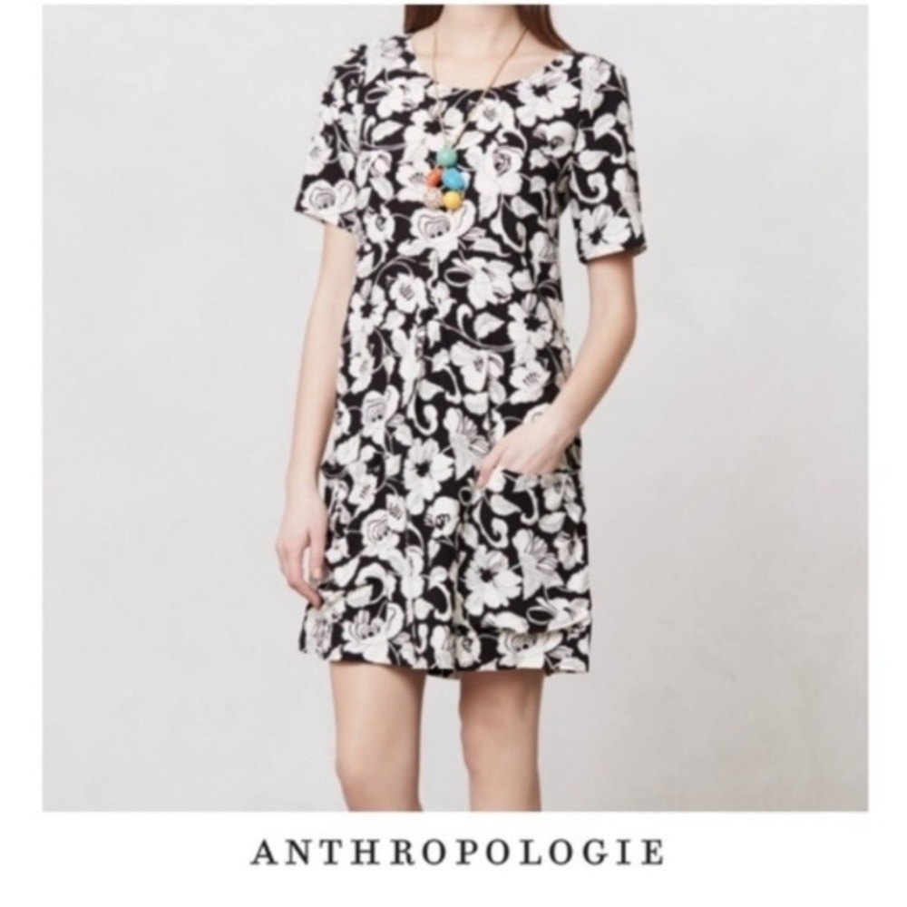 Anthropologie Black and White Floral Mini Dress